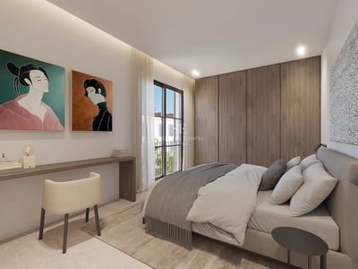 Spacious terrace with infinity pool, sea views, and modern furniture. Minimalist architecture with a white dominance.