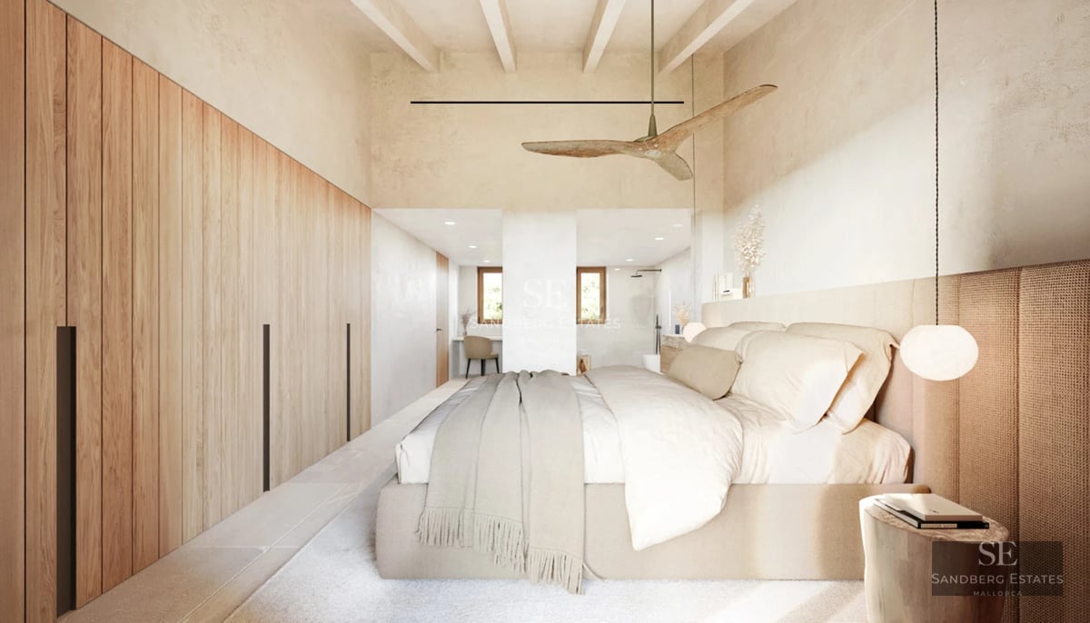 Exterior view of a modern villa with a pool, landscaped garden, and large windows reflecting sunlight.