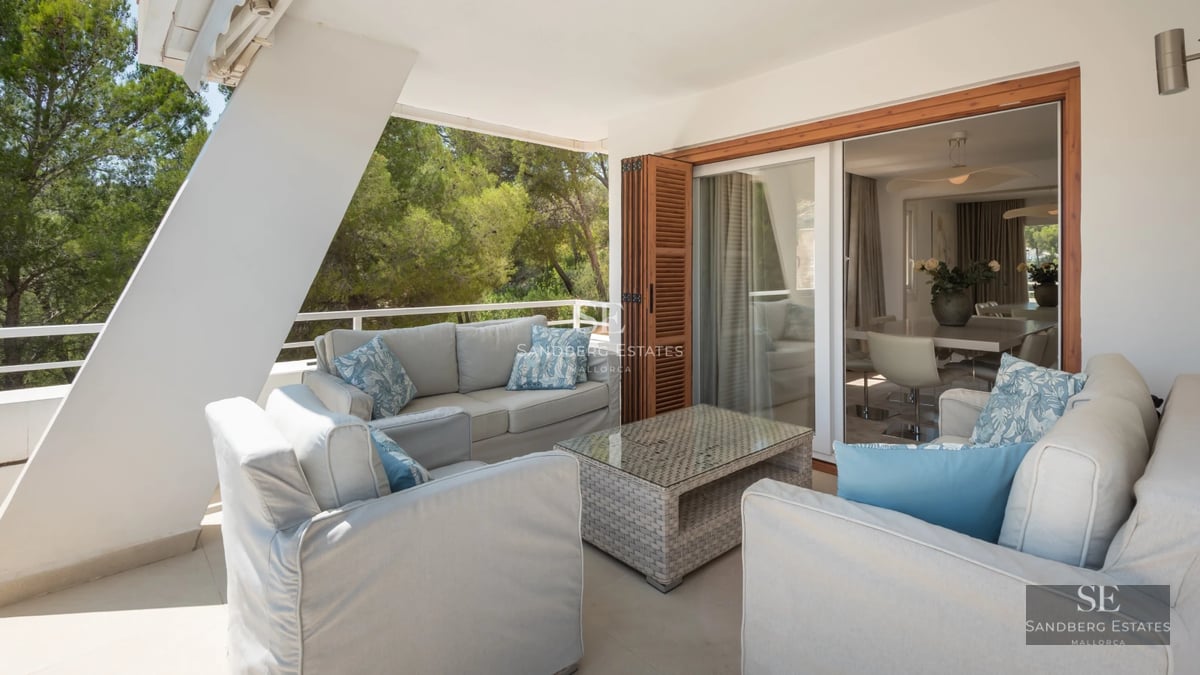 Aerial view of modern home with infinity pool, lush garden, and minimalist architecture. Elegant and sophisticated design.