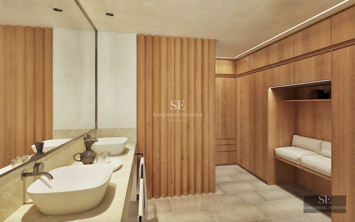 Exterior view of modern villa with infinity pool, lush garden, and spacious terraces. Minimalist architecture and luxury finishes.