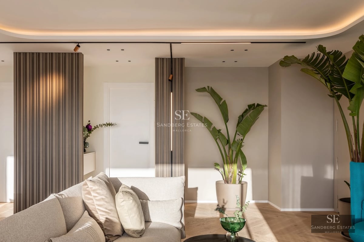 Exterior view of a modern house with a pool, lush garden, and large windows. Minimalist architecture and elegant landscaping.