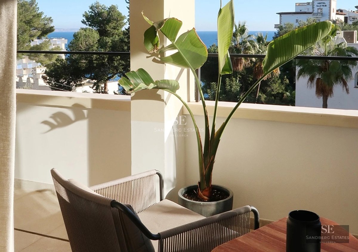 Bright penthouse with glazed terrace, modern furniture, and panoramic views. Minimalist design and high-quality finishes.