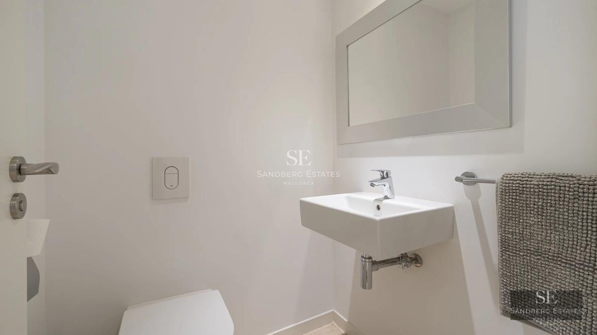 Aerial view of a luxurious home with an infinity pool, lush garden, and modern architecture. Minimalist design and spacious outdoor areas.