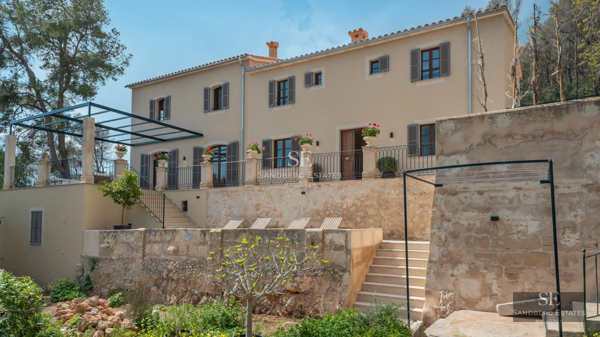 Modern facade view with reflecting pool, lush vegetation, and large window panes.