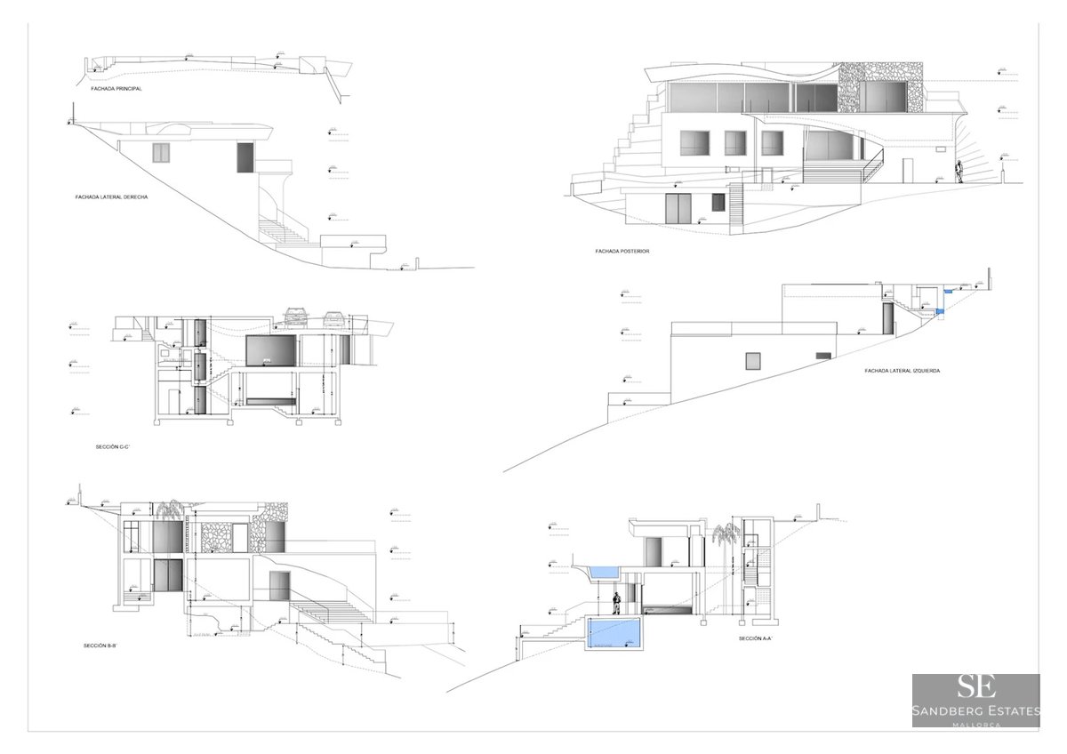 Spacious living room with expansive windows, fireplace, and pool view. Modern design, natural light, and high-quality finishes.