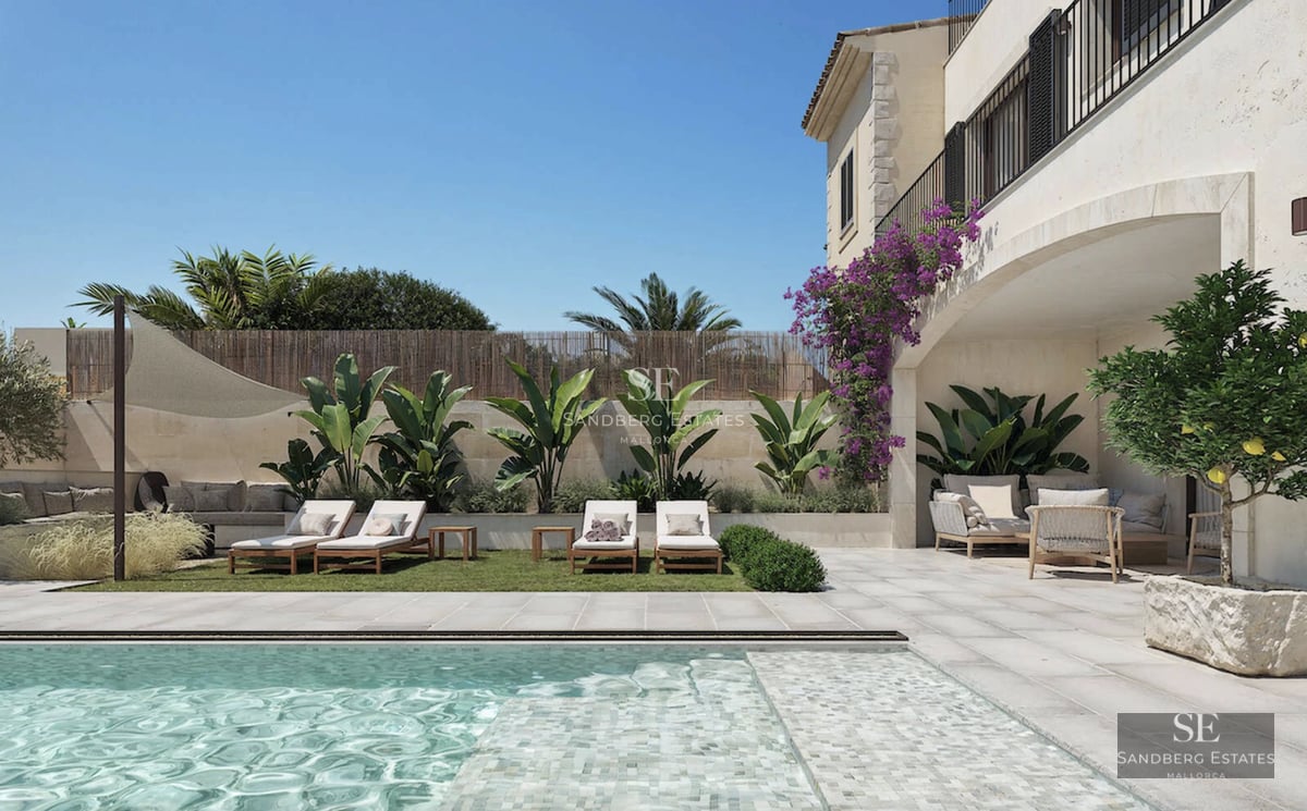 Modern terrace with infinity pool and panoramic sea views. Minimalist design, elegant furniture, and abundant natural light.