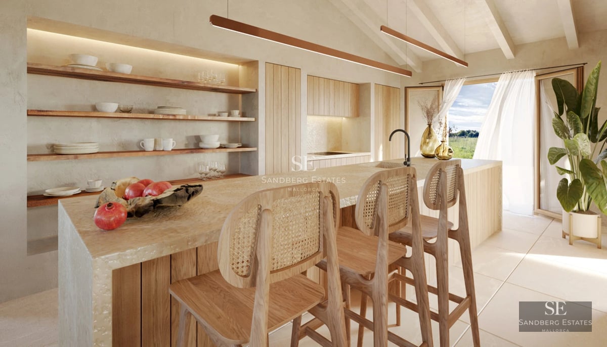 Spacious living room with floor-to-ceiling windows, modern sofas, coffee table, rug, and views of the pool and garden. Elegant and bright design.