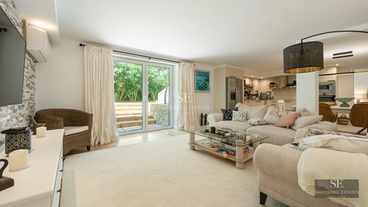 View of private pool with loungers & umbrellas. Modern design with high-quality finishes. Perfect for relaxing and entertaining.