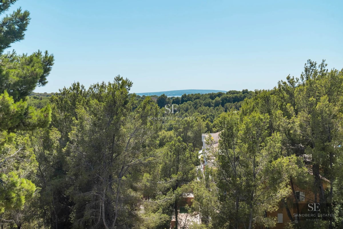 Spacious, bright living room with a balcony and panoramic sea views. Modern interior with designer furniture and high-quality finishes.