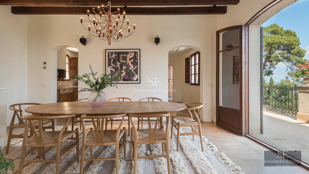 Modern facade with large windows, reflective pool, and lush garden. Minimalist and elegant design with natural light.