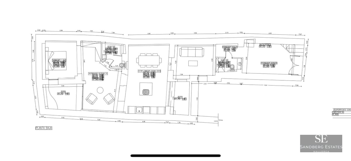 Black and white 2D architectural floor plan of a ground floor apartment showing room layouts and dimensions.