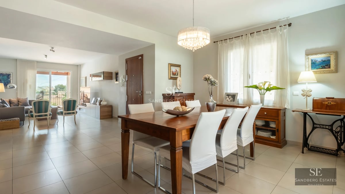 Exterior view of a modern villa with pool, large garden and minimalist architectural design. White facade with large windows.
