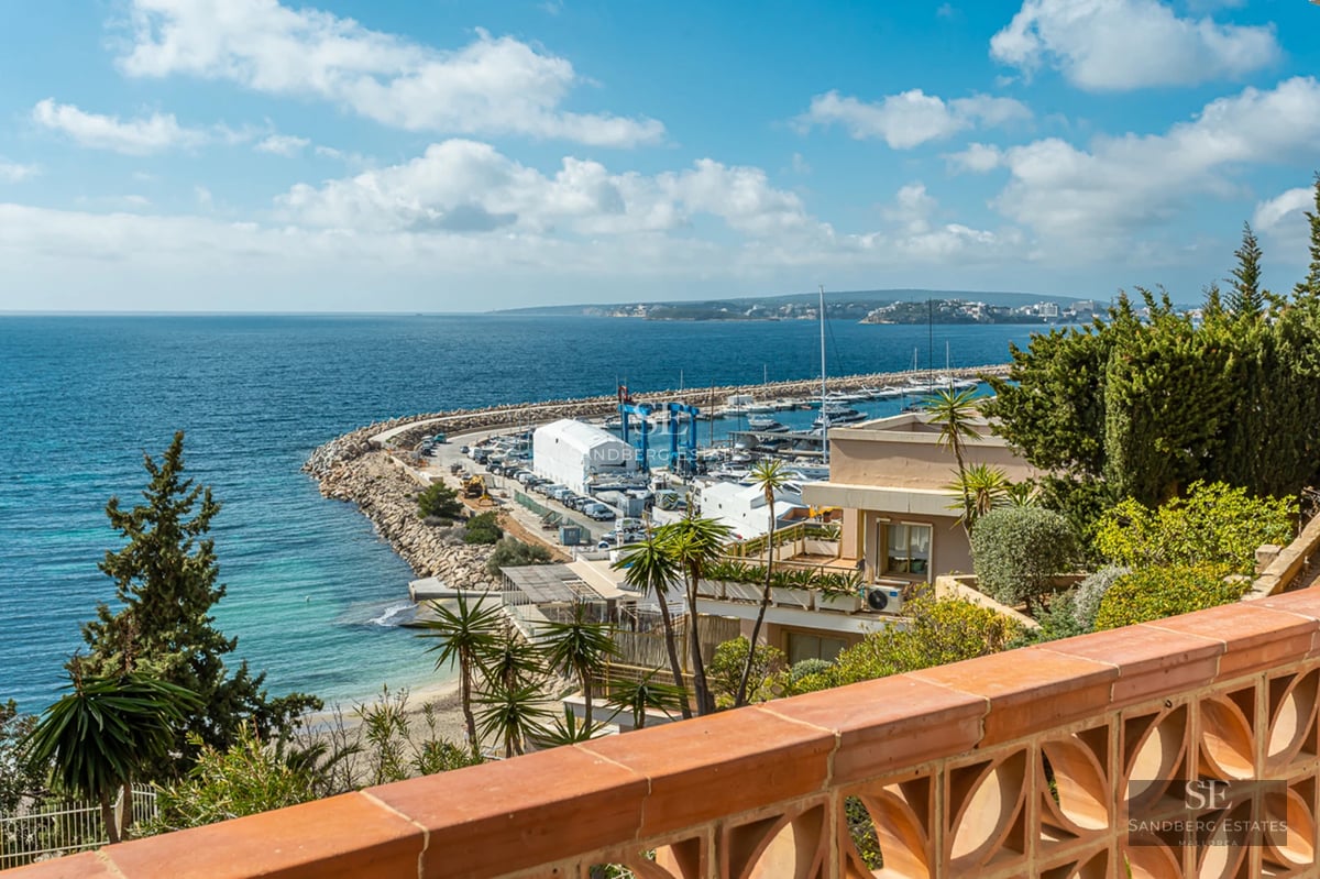 Exterior view of a modern villa with reflecting pool, lounge chairs, and lush garden. Minimalist and elegant architecture.