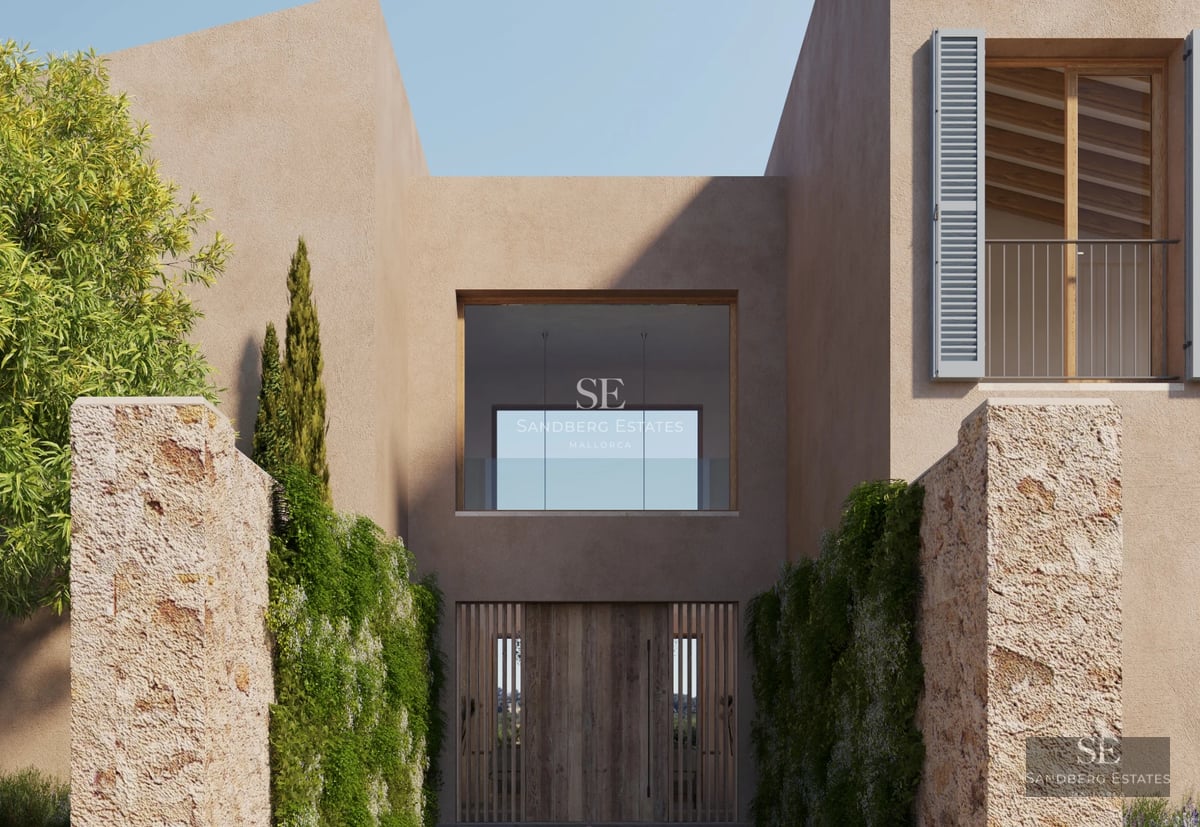 Exterior view of a modern villa featuring a swimming pool, lounge chairs, and lush vegetation. Contemporary architecture with large windows.