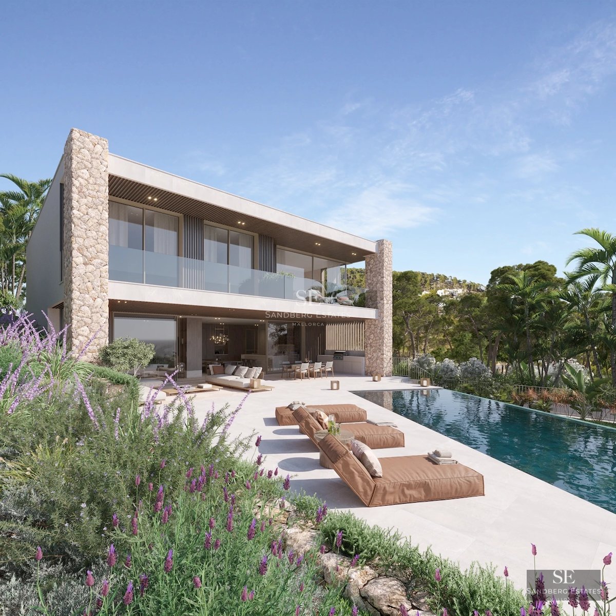 Expansive terrace with infinity pool and panoramic sea views. Modern design, elegant outdoor furniture.