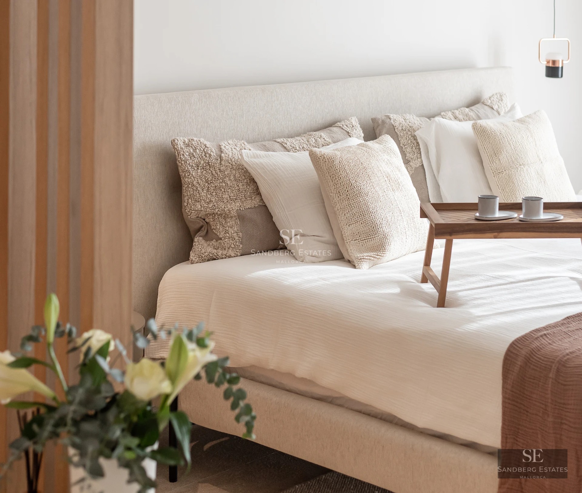 Exterior view of a modern villa with a pool, lush garden, large windows, and minimalist architecture. Contemporary and elegant design.