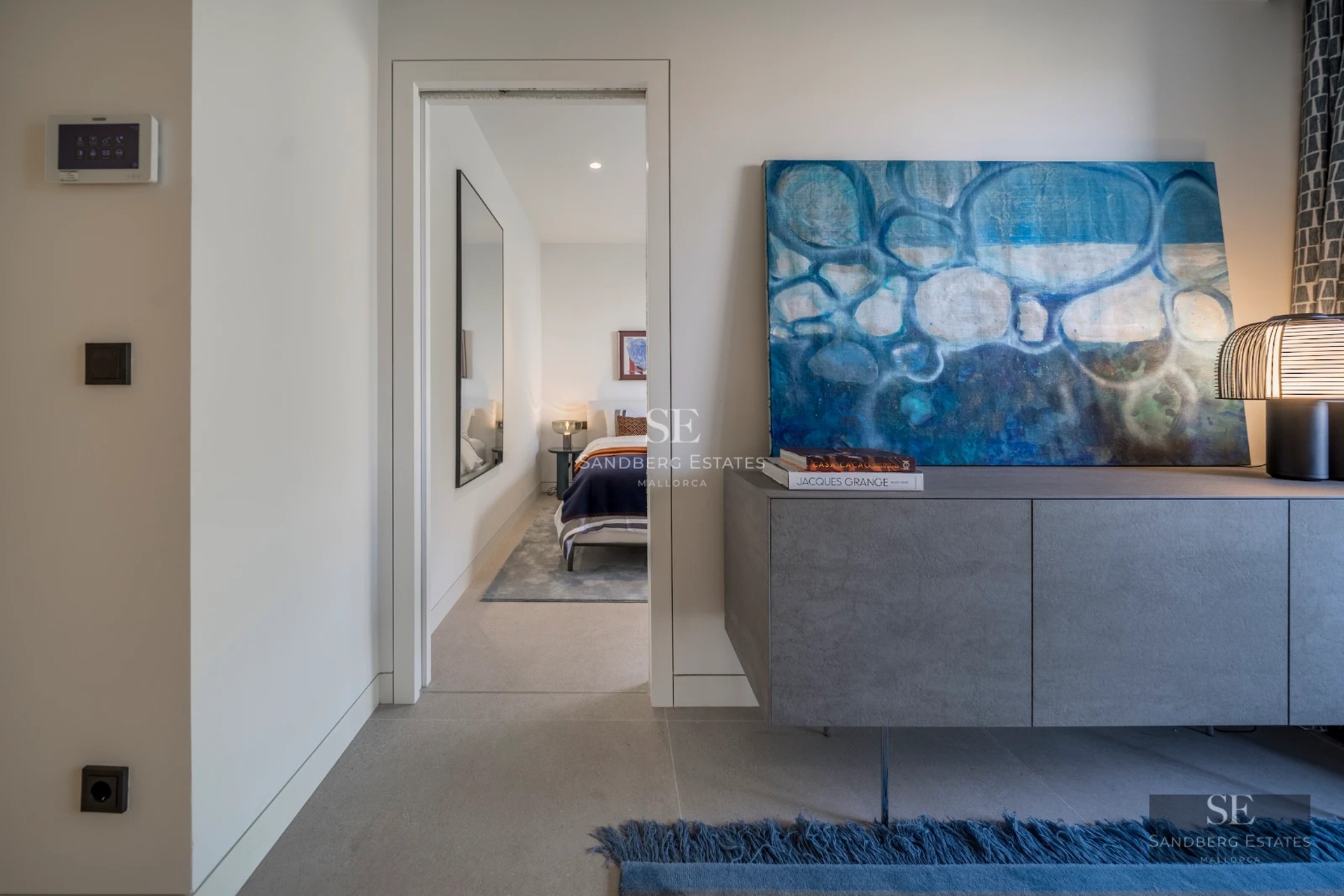 Exterior view of modern villa with pool, lush gardens, expansive terraces, and minimalist architectural design. Natural lighting.