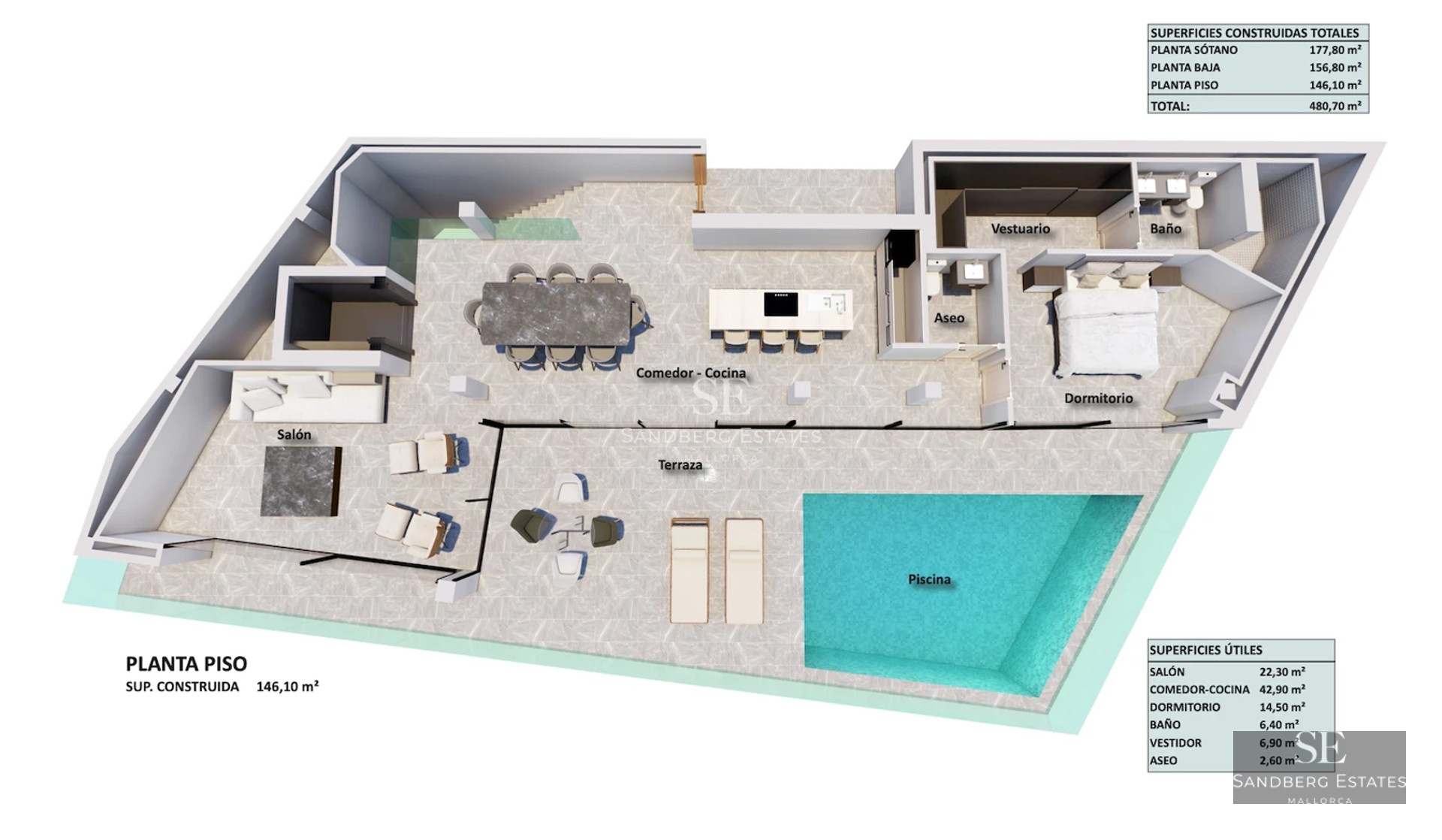 Exterior view of a modern villa with a pool. Minimalist architecture, large windows, and manicured landscaping.