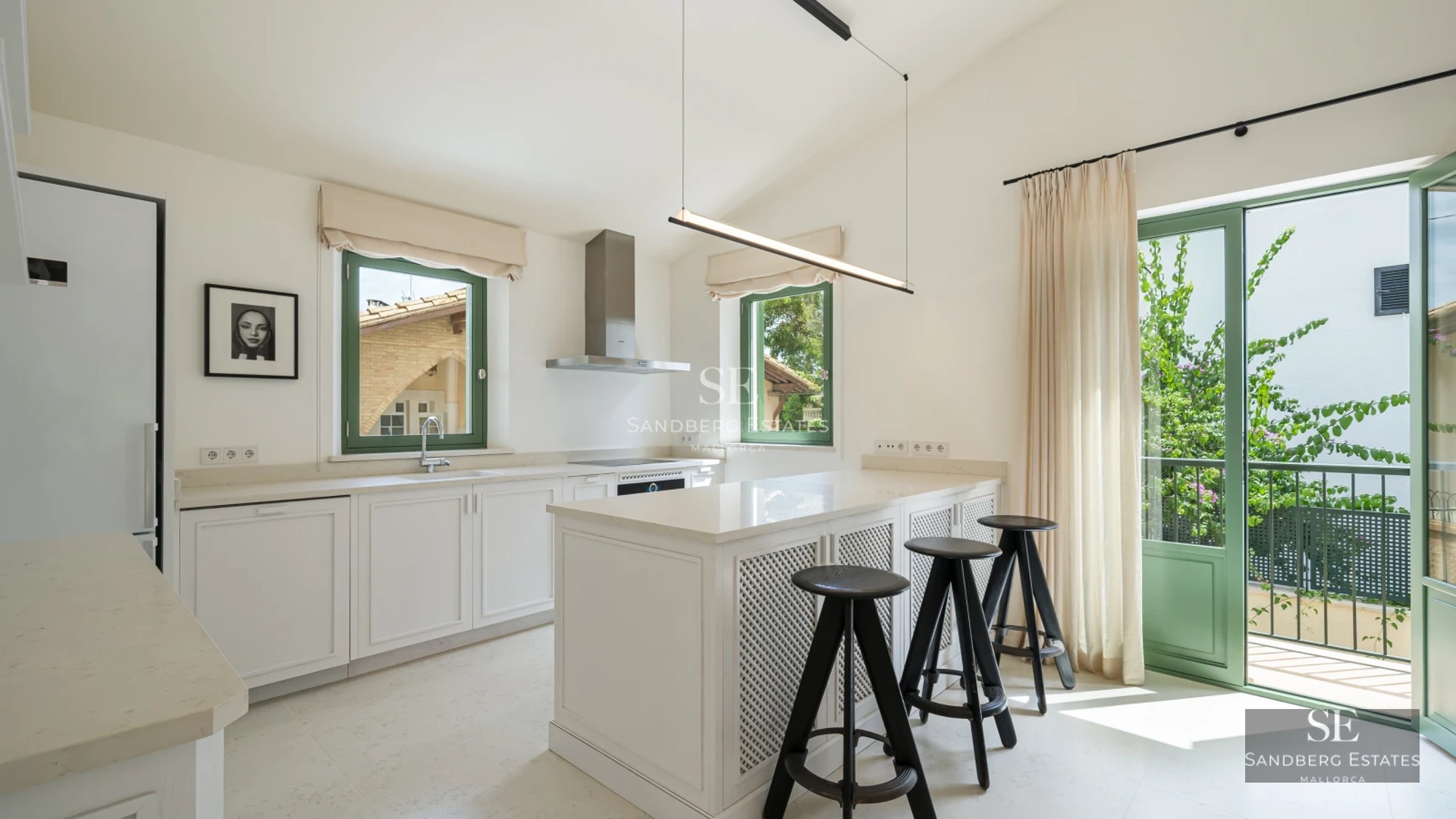 Modern exterior with infinity pool, wooden deck, sea view, and minimalist architecture. Green lawn and natural light.