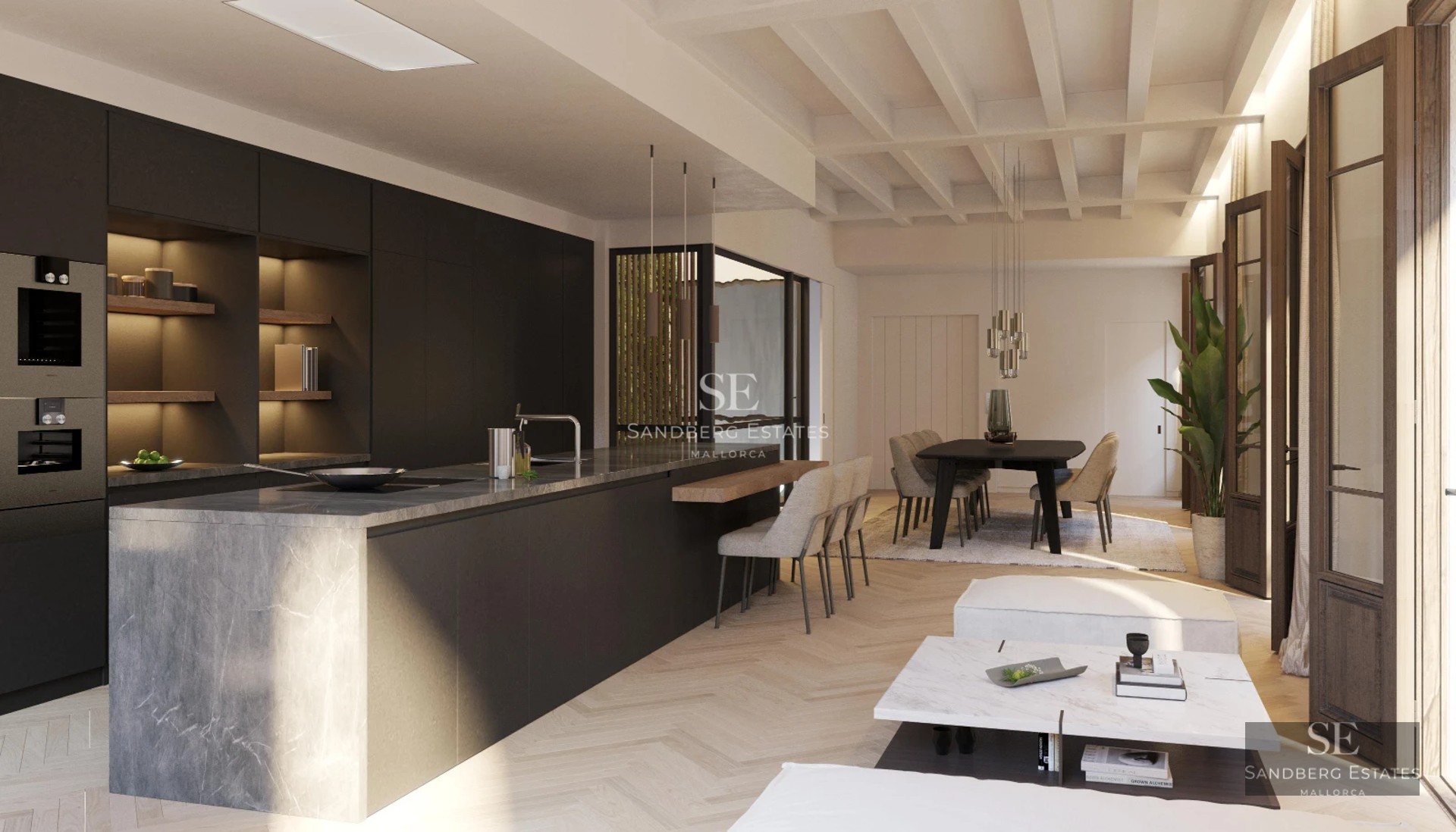 Spacious terrace featuring an infinity pool, panoramic sea views, modern furniture, and a minimalist design. Ideal for relaxation and enjoyment.