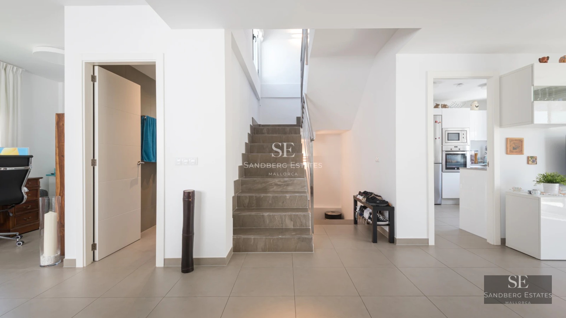 Exterior view of a luxurious villa featuring a pool, garden, and modern architectural design. Ambient lighting and natural textures.