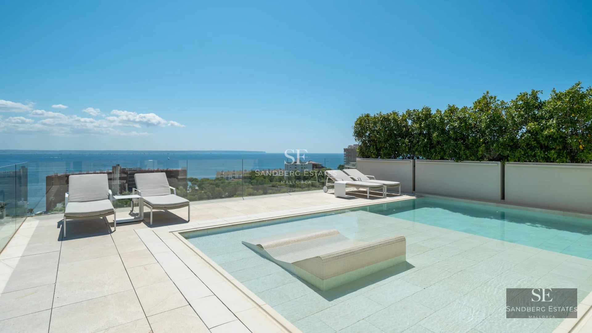 Exterior view of a modern villa with reflecting pool, minimalist garden, and large glass windows. Contemporary design.