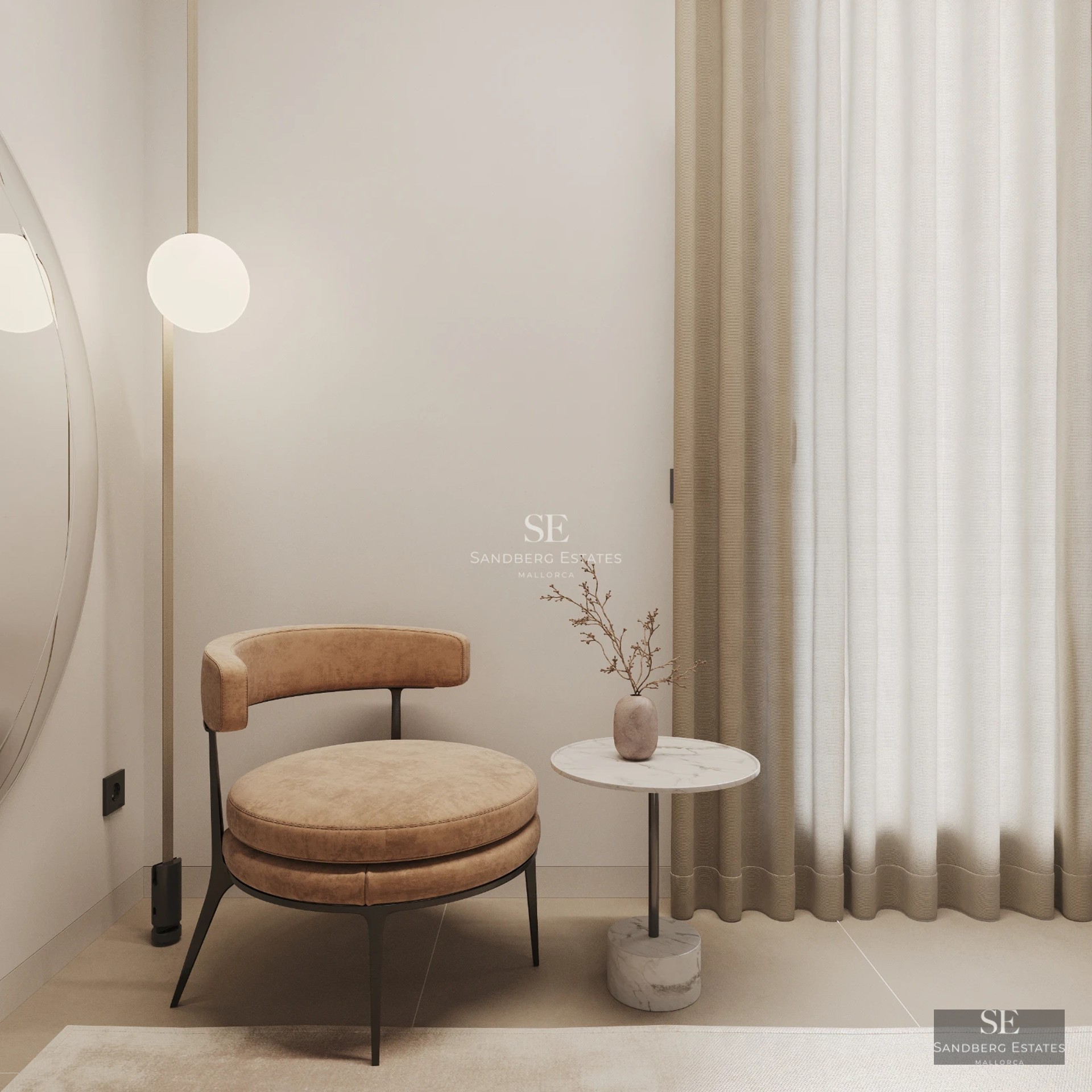 Aerial view of modern villa with infinity pool, expansive terraces, and lush gardens. Minimalist architecture and abundant natural light.