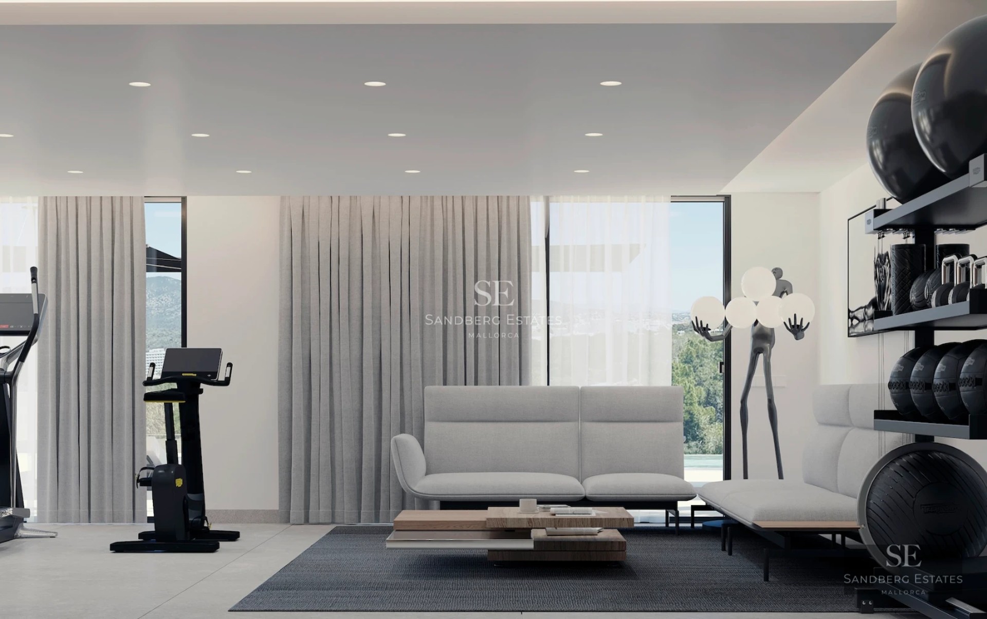 Exterior view of a luxurious villa with a pool, garden, and terrace. Modern architecture, clean lines, large windows, and manicured landscaping.