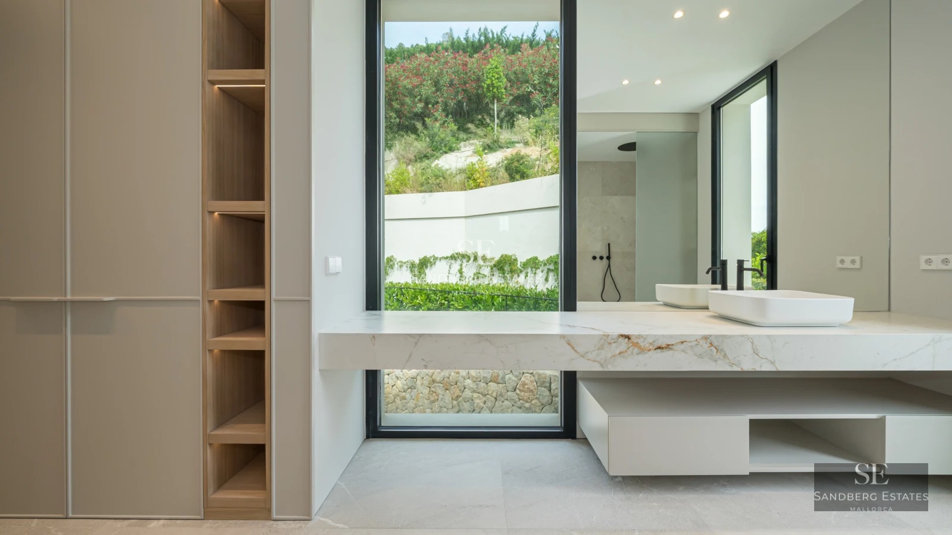 Modern penthouse with balcony, sea view, and pool. Minimalist interior, wooden floors, and abundant natural light.