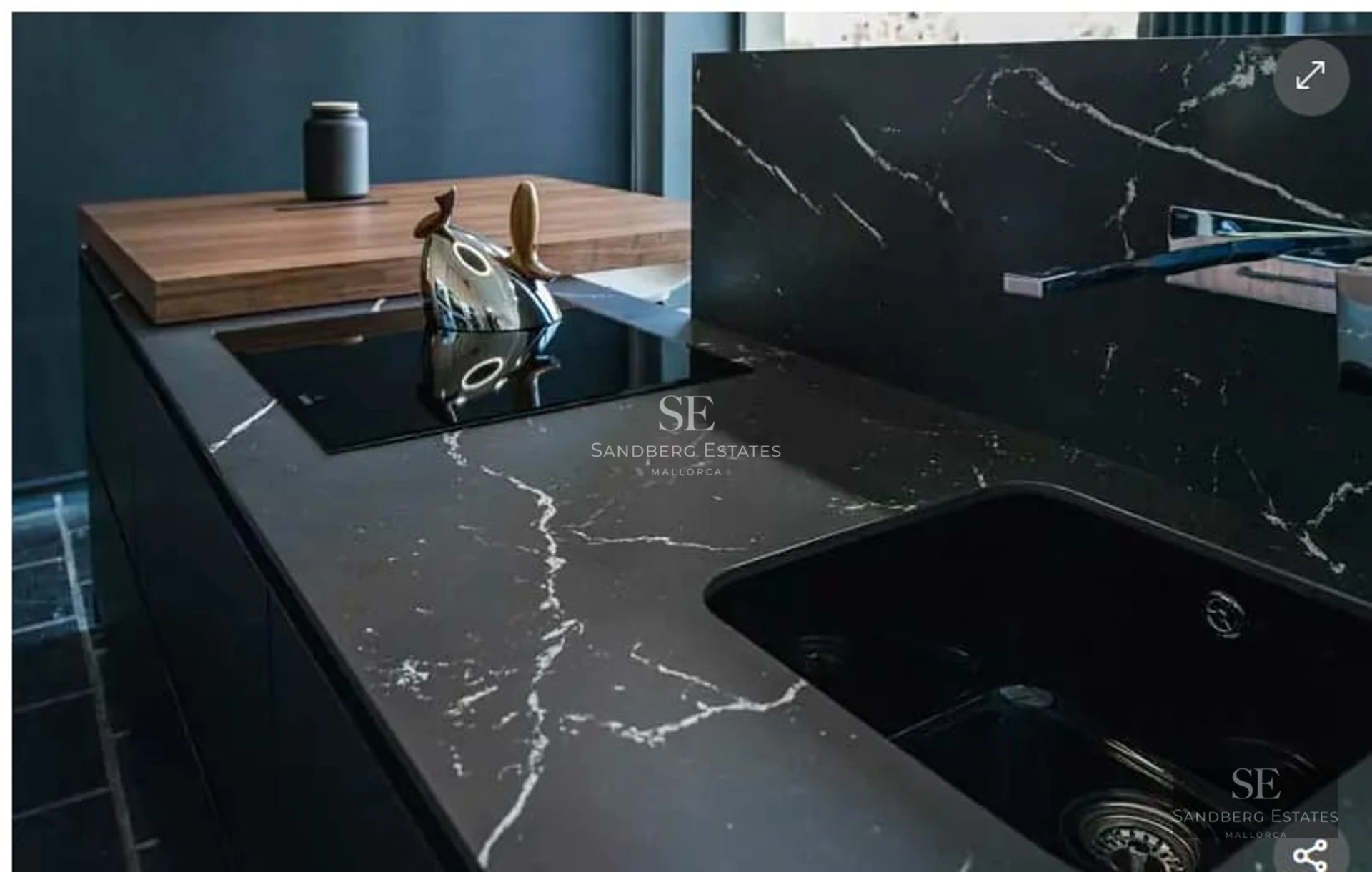 Panoramic view of a luxury villa featuring a pool, lush garden, and modern architecture. Elegant design with natural lighting.