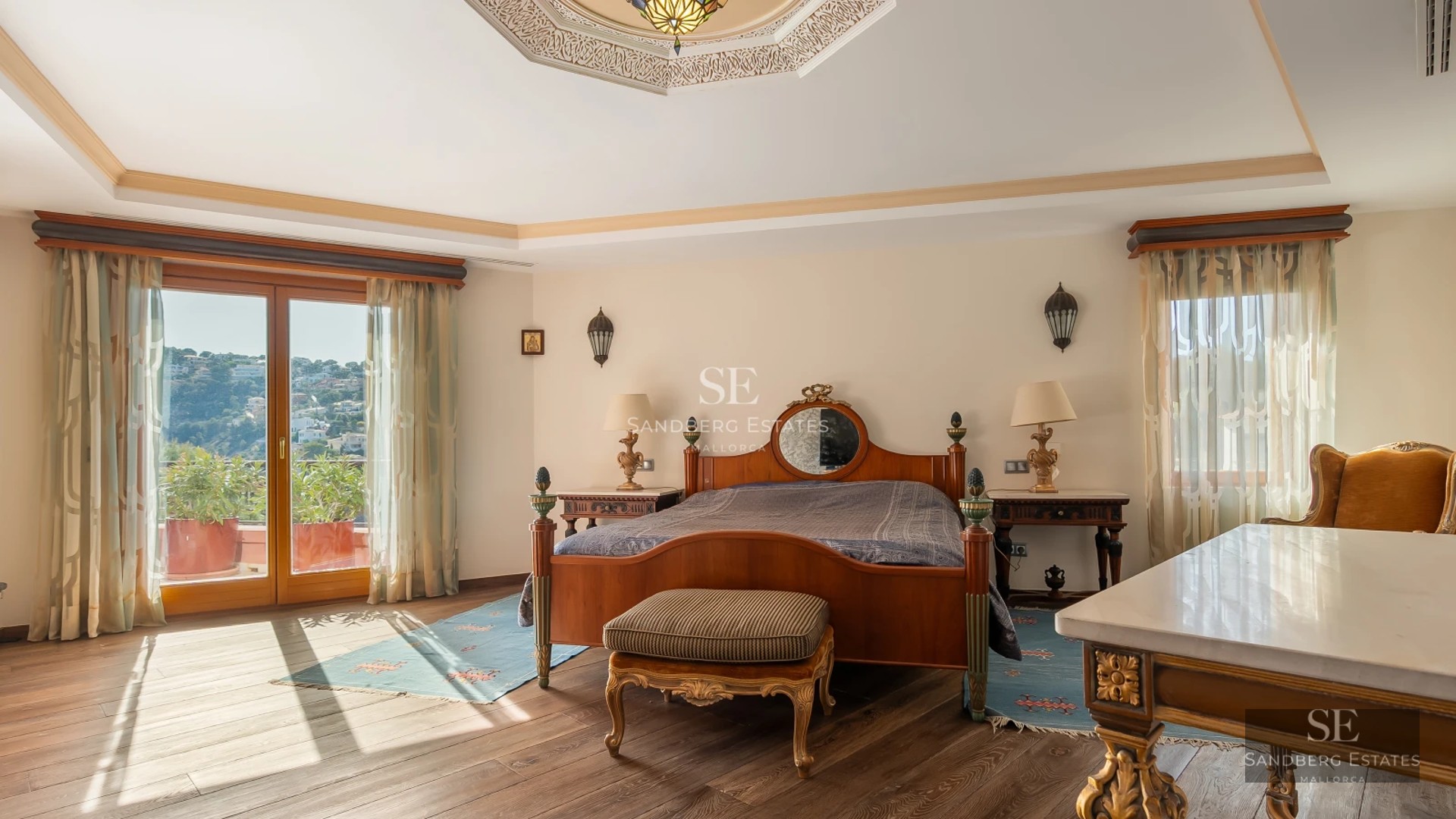 Exterior of modern villa with pool. Minimalist design, large windows, manicured landscaping. Ambient lighting and architectural details.