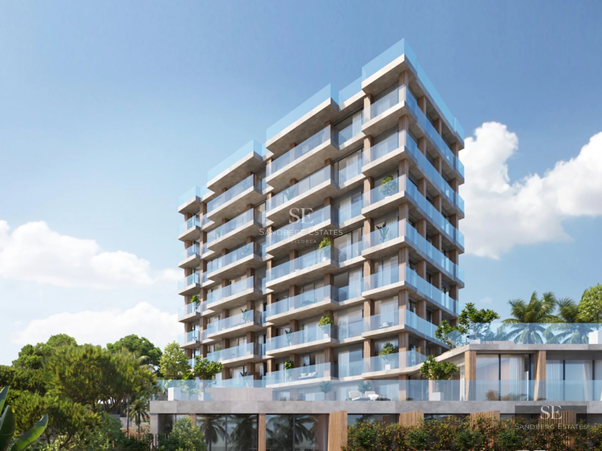 Exterior view of a modern villa featuring a pool, manicured lawn, and sleek architectural design. Soft lighting and a neutral color palette.