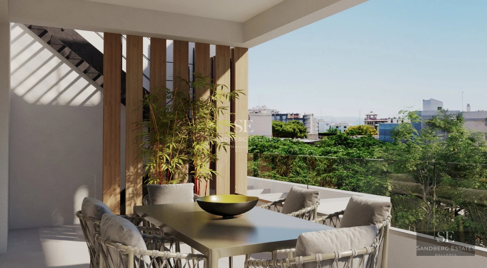 Exterior view of a modern house featuring an infinity pool, lush garden, and spacious terraces. Minimalist and elegant design.