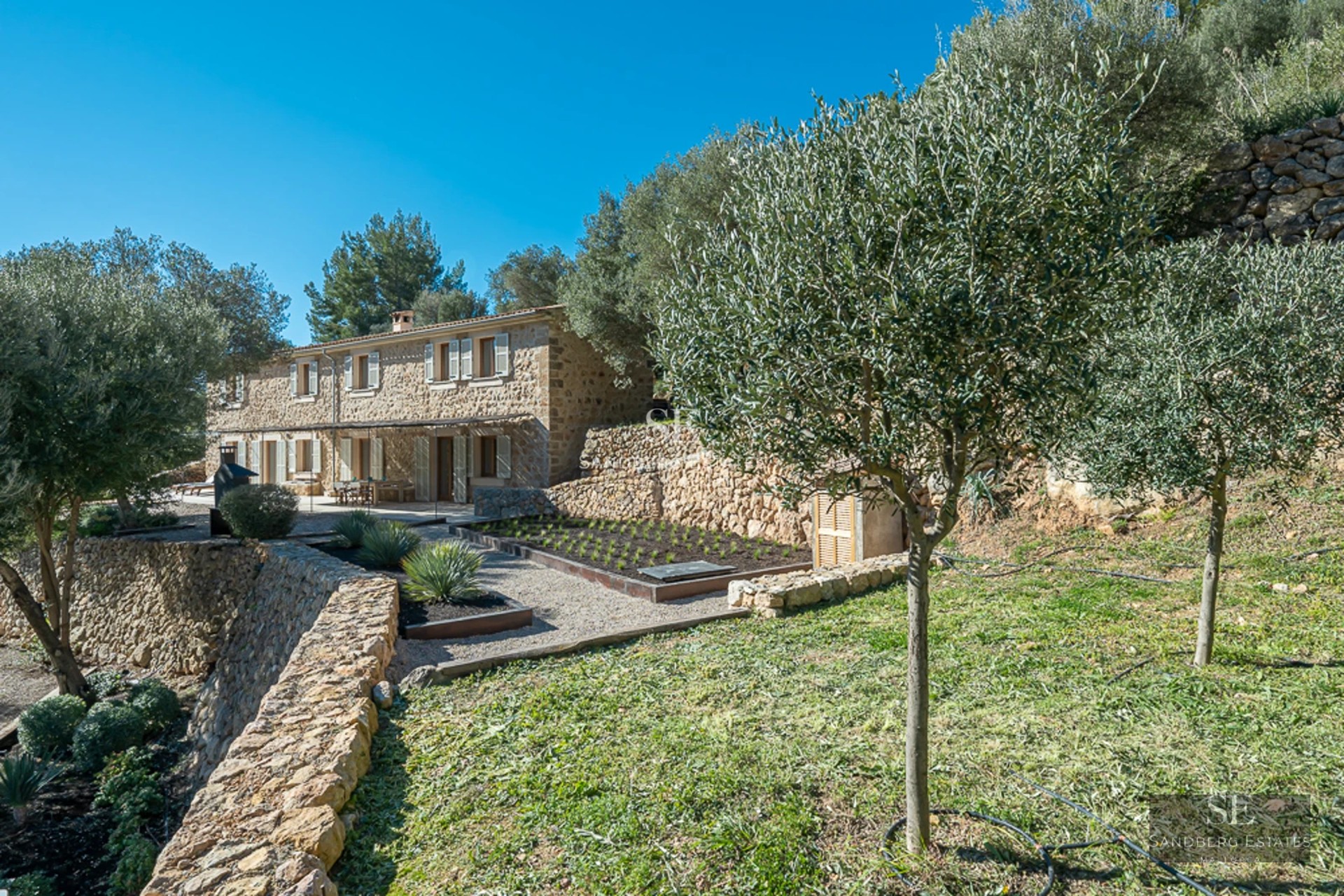 Spacious living room featuring expansive windows, designer sofas, modern fireplace, and panoramic views. Pendant lights and light wood flooring.