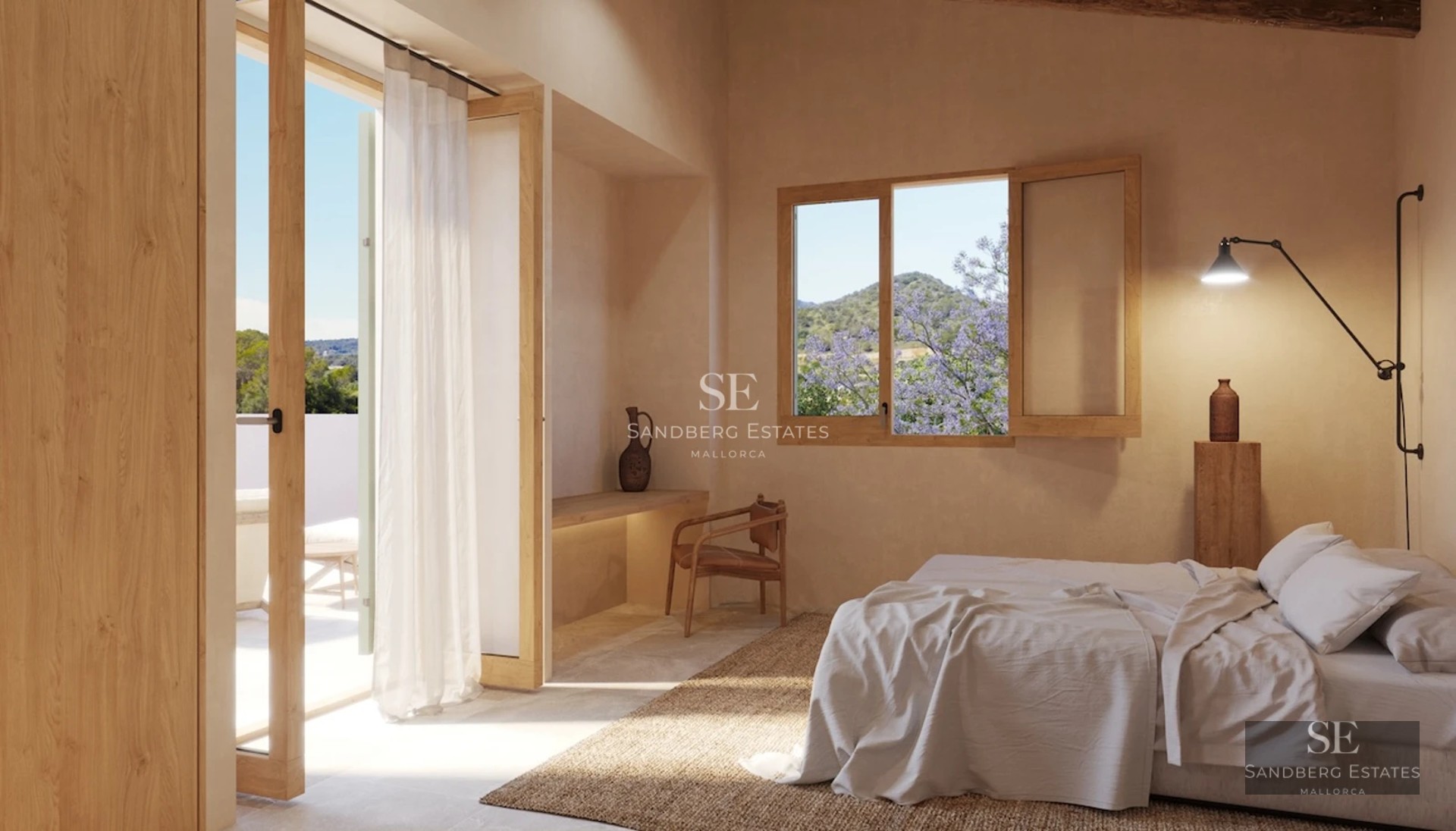 Spacious terrace with infinity pool and panoramic views. Modern design, stylish sun loungers. Ideal for relaxing and sunbathing.