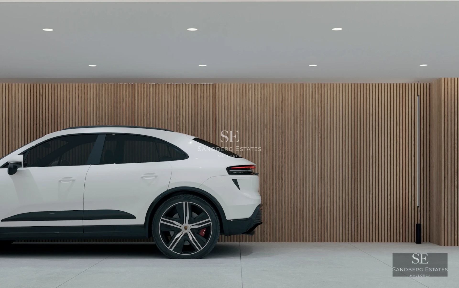 Image of a sleek exterior with a pool, sun loungers, and modern architecture featuring large windows.