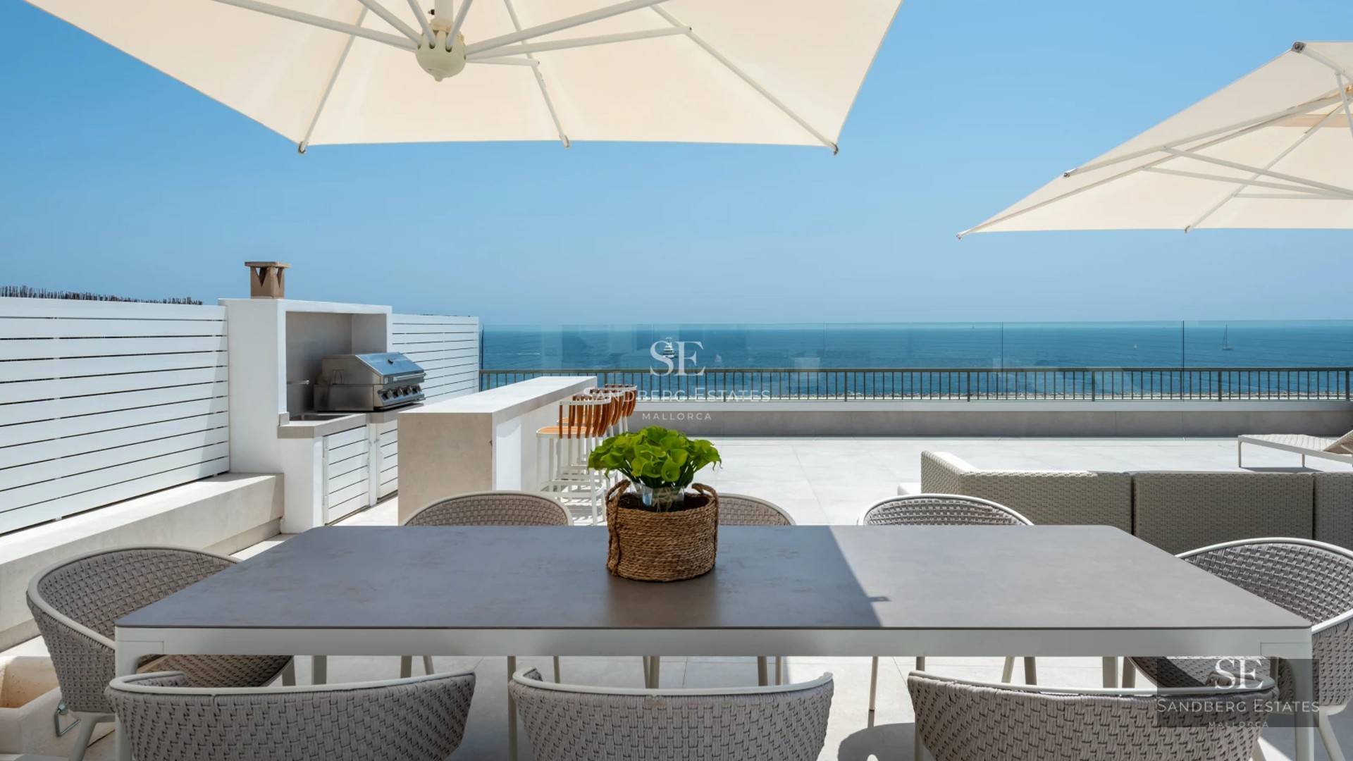 Bright living room with fireplace, leather sofas, windows and garden view. Modern design with elegant details and abundant natural light.