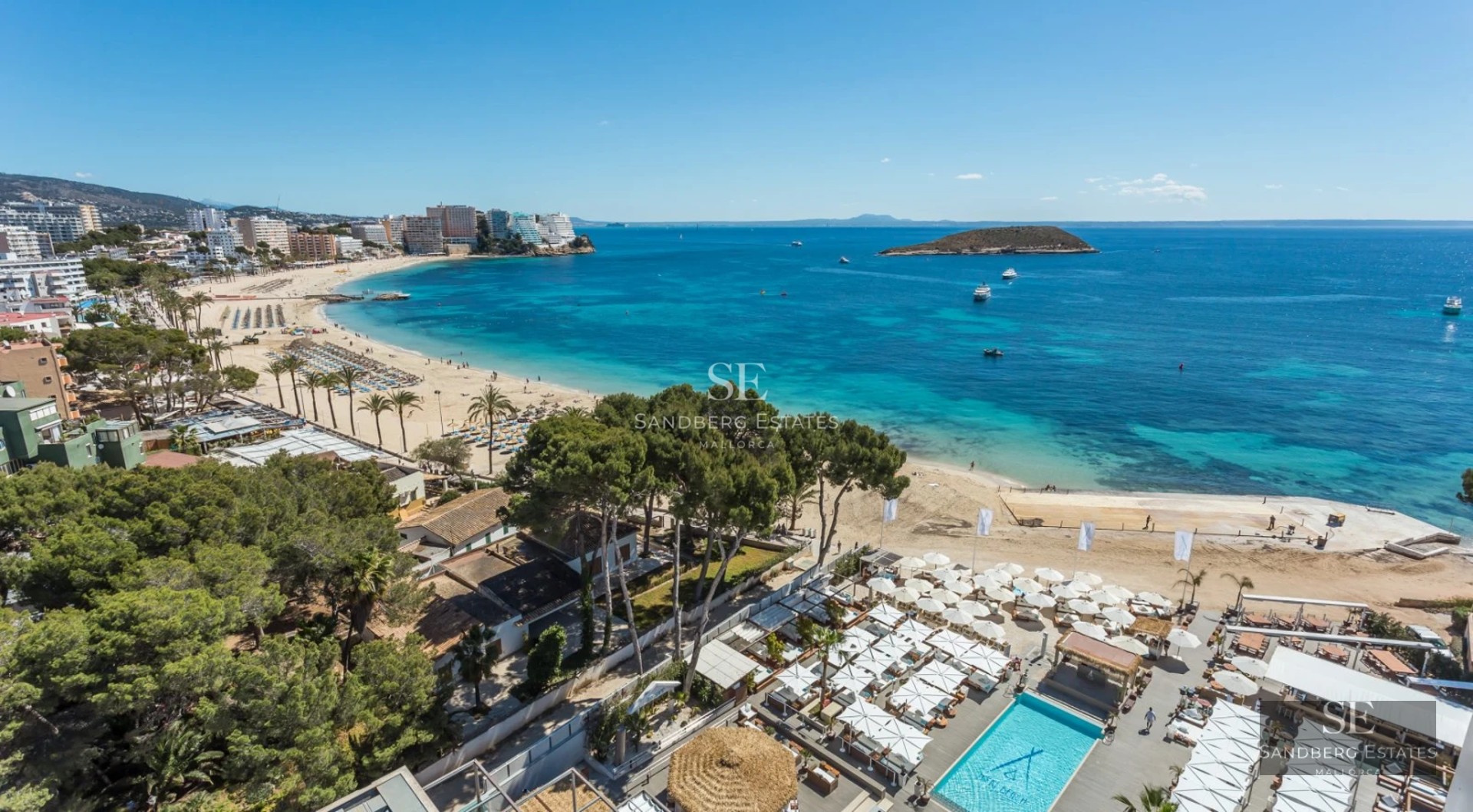 Spacious living room with fireplace, large windows, and terrace access. Minimalist design with natural light. Light wood floors.
