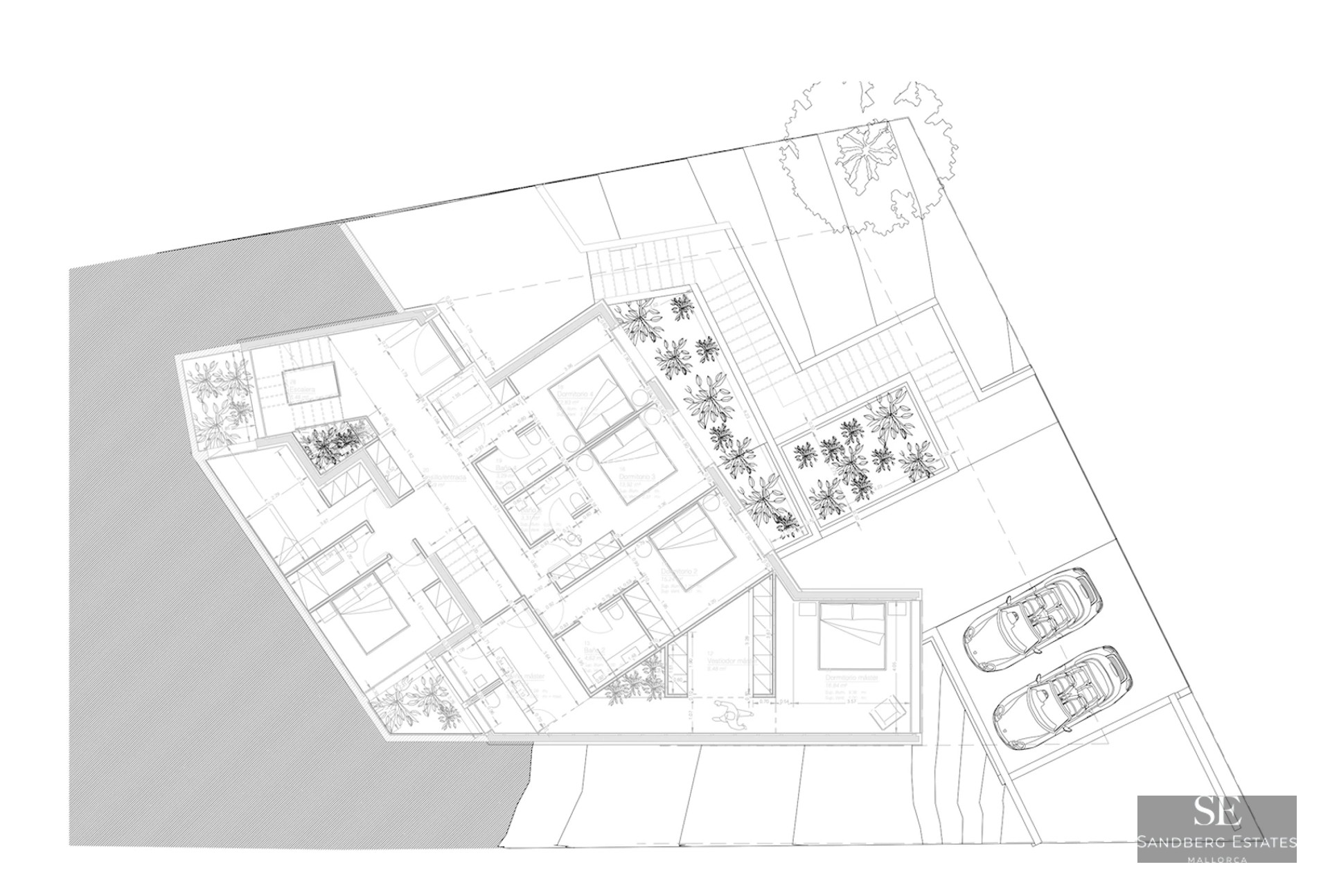 Exterior view of a modern villa with an infinity pool, surrounded by lush greenery and spacious terraces.