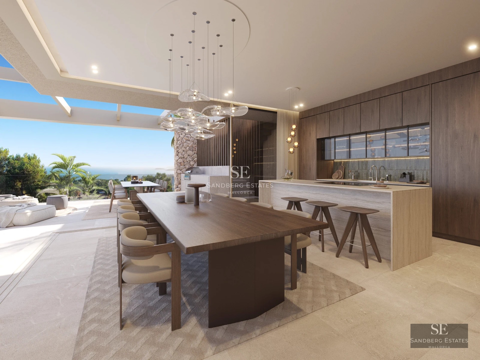 Spacious terrace with infinity pool and sea view. Modern design with elegant furniture and abundant natural light.