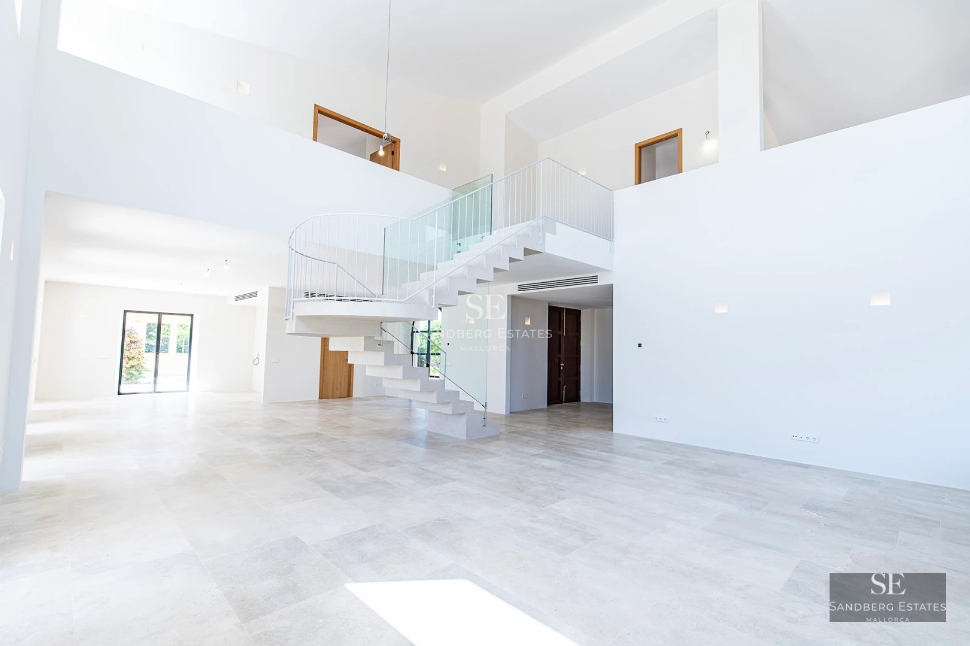 Exterior view of modern villa with infinity pool, lush garden, and expansive terraces. Minimalist architectural design.