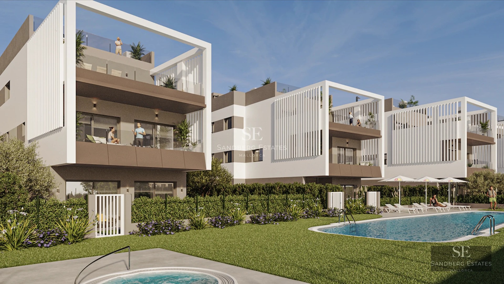 Spacious, bright living room with large windows, private pool and direct access to the garden. Modern design and high-quality finishes.