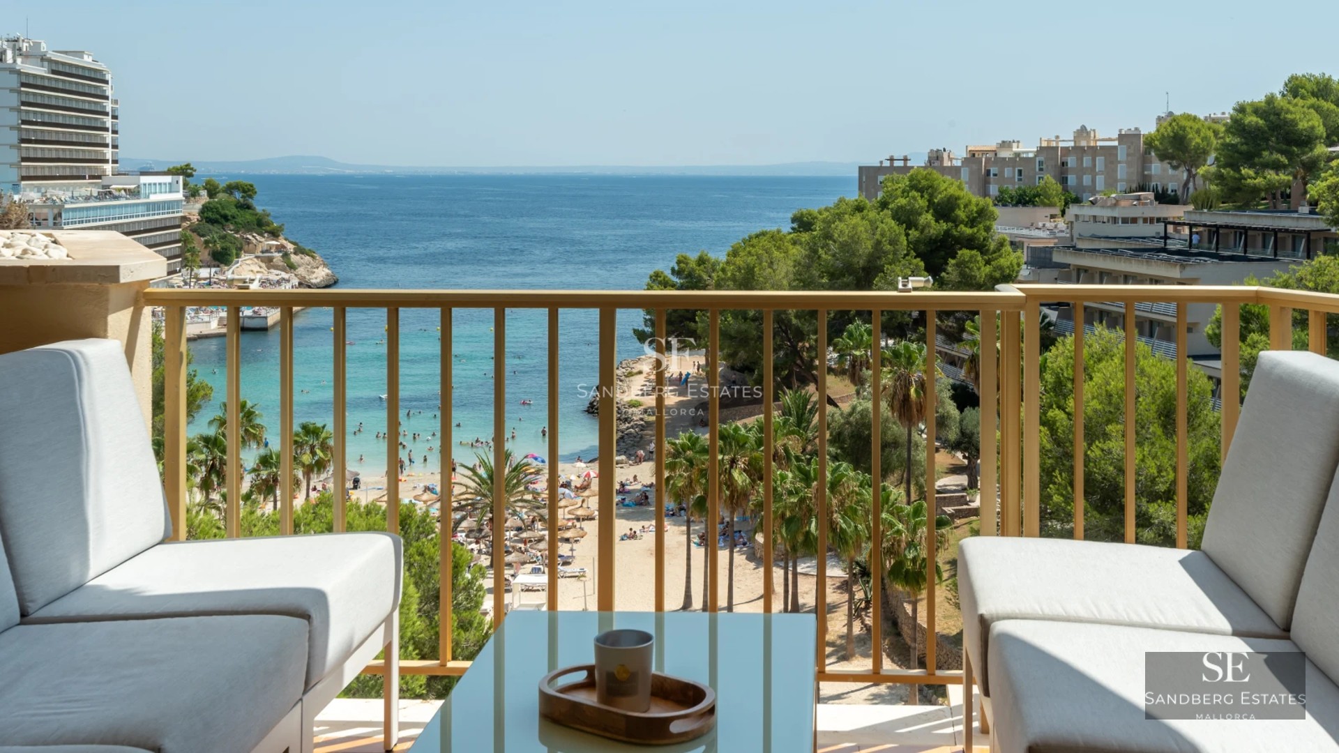 Modern penthouse with private pool. Panoramic views, elegant furniture, and minimalist design. Abundant natural light.