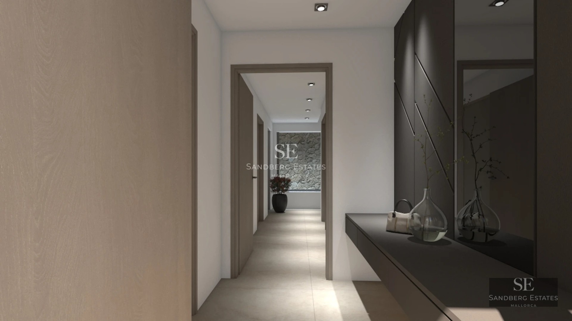 Exterior view of a modern house featuring a swimming pool, lush garden, and minimalist architectural design. Soft lighting & luxurious ambiance.