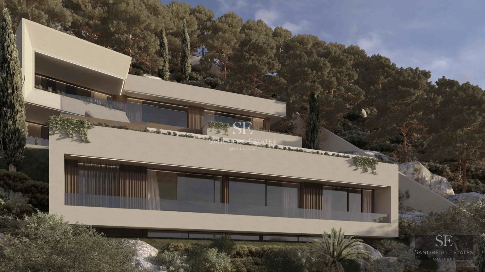 Spacious living room with large windows, terrace and sea view. Modern design, natural light, and high-quality finishes.