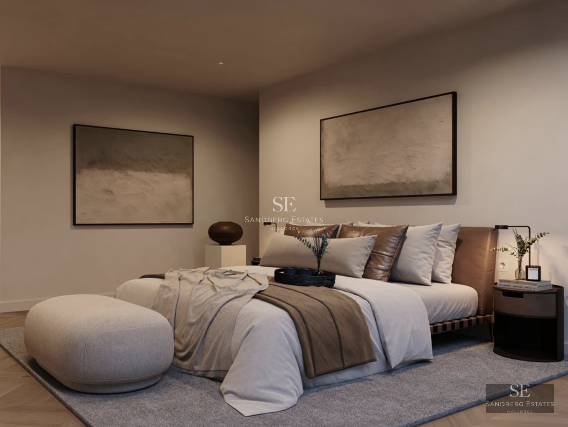 Bright living room with balcony and sea view. Modern decor, wooden floor and designer furniture. Ideal for relaxing and enjoying.