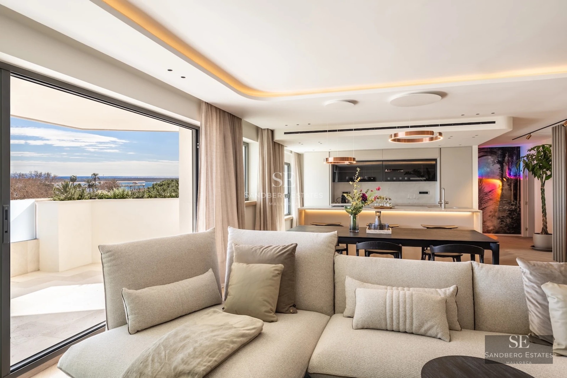 View of a modern villa with a pool. Minimalist architecture, large windows, turquoise pool, and lush vegetation. Elegant design.