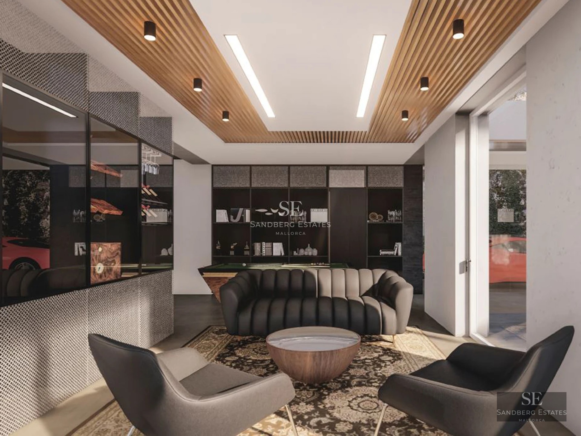 View of a luxurious villa with an infinity pool, lush garden, and modern architectural design. Expansive terraces and unobstructed views.