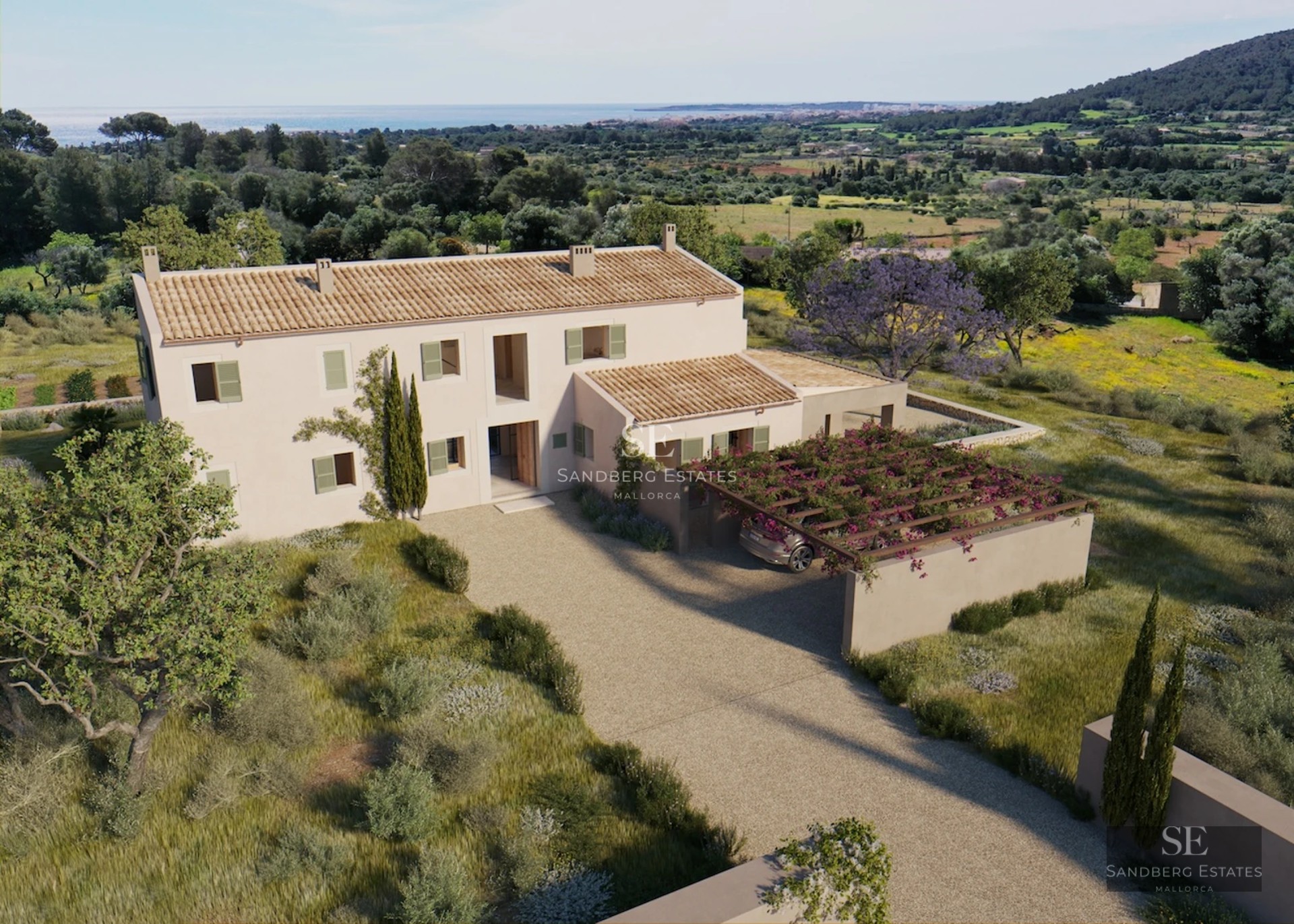 Exterior view of a modern house with a pool, large windows, and garden. Minimalist architecture with natural touches.