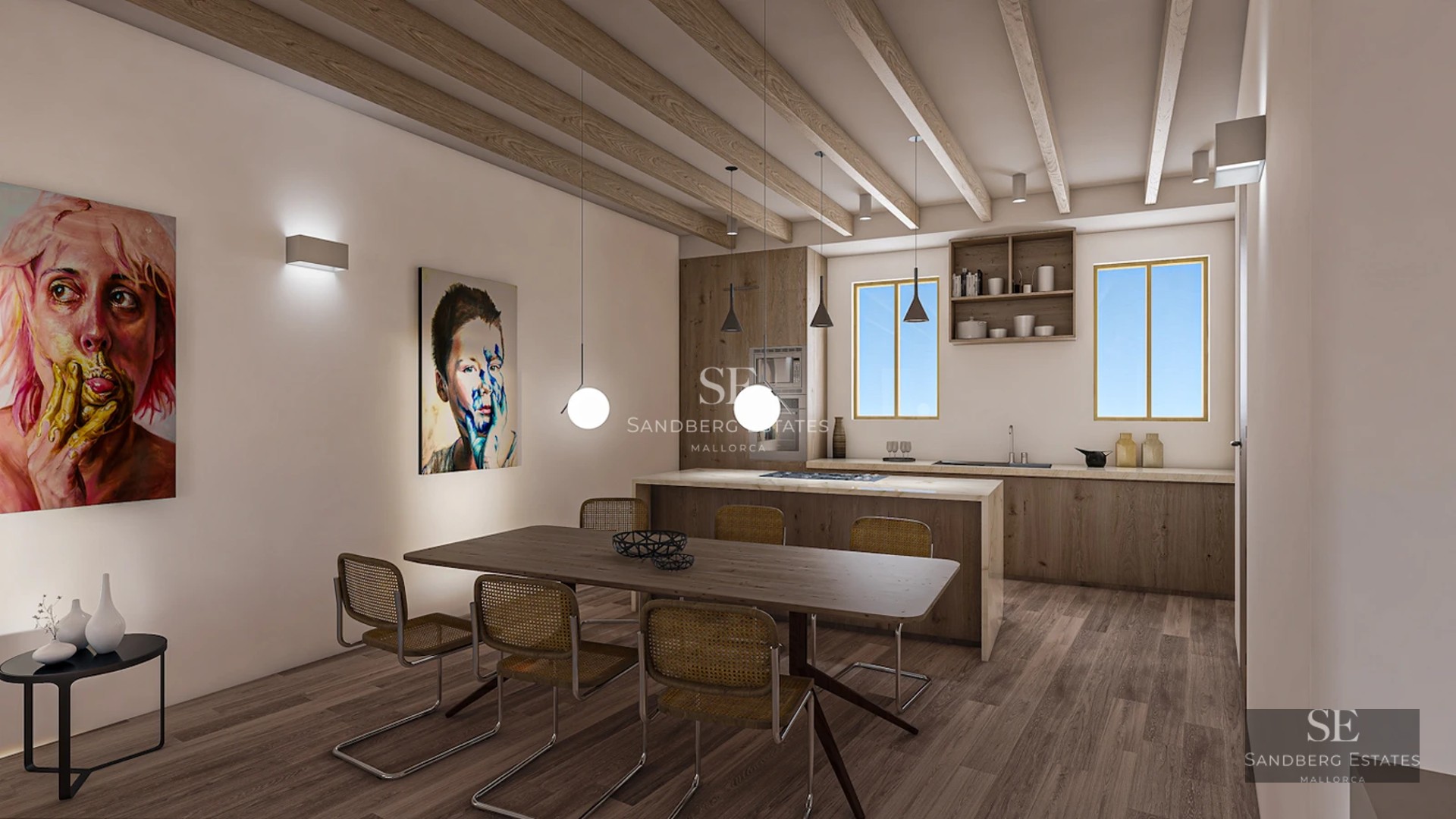 Expansive balcony with infinity pool. Ocean view. Modern design, glass railing, and stylish outdoor furniture.